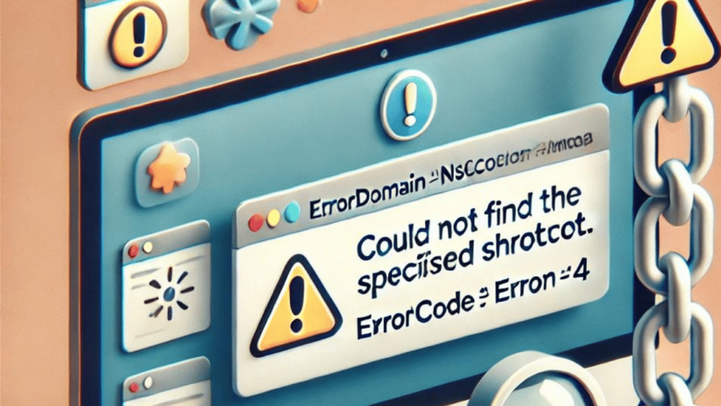 "errordomain=nscocoaerrordomain&errormessage=could not find the specified shortcut.&errorcode=4"